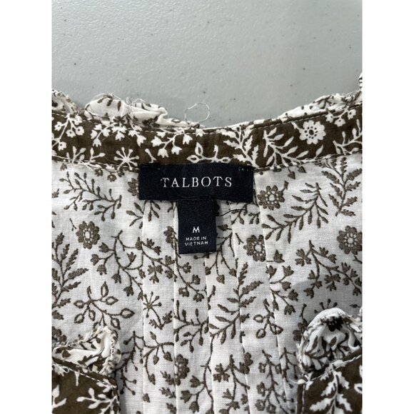 Talbots Top Size Medium Floral Sleeveless White Brown Lightweight Boho Cottage - Picture 4 of 6